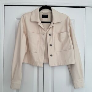 T Tahari Women's Beige Faux Leather Jacket - Medium